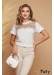 Tricou dama alb premium cu dantela si aplicatii manuale de perle si strassuri