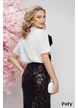 Tricou dama alb premium cu floare neagra maxi plisata