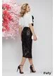 Tricou dama alb premium cu floare neagra maxi plisata