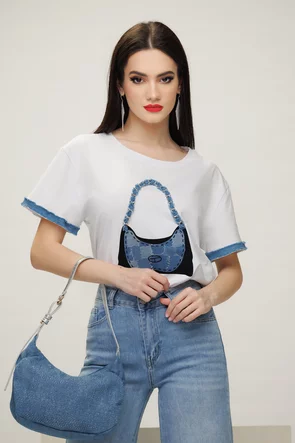 Tricou dama alb premium cu gentuta de blug