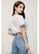 Tricou dama alb premium cu gentuta de blug
