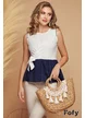  Tricou dama alb premium cu peplum bleumarin fundita si broderie aplicata