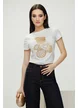 Tricou dama alb premium cu ursulet catifelat si aplicatii de paiete fine