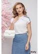 Tricou dama alb premium cu volan pe umar si insertie de blug cu paiete fine