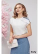 Tricou dama alb premium cu volan pe umar si insertie de blug cu paiete fine