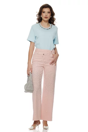 Tricou damă baby blue premium cu aplicatii silverstone