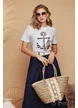Tricou dama din bumbac premium cu imprimeu ancora cu pelicula aurie