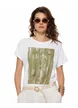 Tricou dama din bumbac premium imprimeu girafe pelicula aurie safari summer 2026