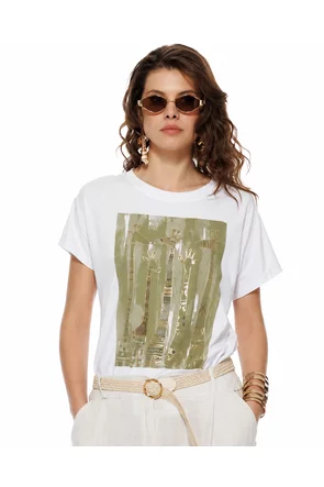 Tricou dama din bumbac premium imprimeu girafe pelicula aurie safari summer 2026