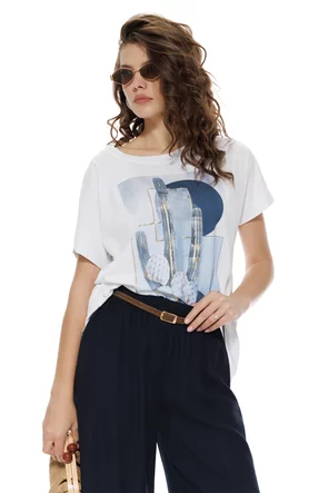 Tricou dama din bumbac premium pelicula aurie blue cactus safari summer 2026