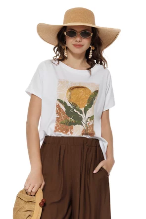 Tricou dama din bumbac premium pelicula aurie imprimeu safari sunset summer 2026