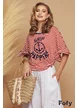 Tricou dama din vascoza racoroasa cu dungi rosii imprimeu navy si volane la maneci