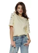 Tricou dama galben pai premium din bumbac cu accesorii metalice argintii