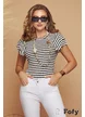 Tricou dama in dungi cu maneci din volane duble