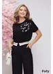 Tricou dama negru premium cu aplicatii de paiete maxi perle si strassuri