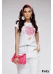 Tricou dama premium alb cu imprimeu balon stilizat cu floricele roz si pelicula aurie