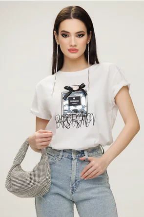 Tricou dama premium alb din bumbac parfum stilizat