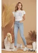 Tricou dama premium cu buzunar brodat si volane din in conturate cu dantela de bumbac