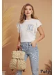 Tricou dama premium cu buzunar brodat si volane din in conturate cu dantela de bumbac