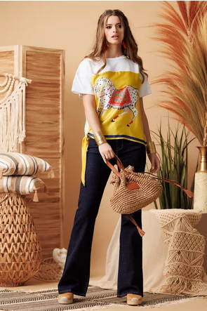 Tricou dama premium cu imprimeu calut boho pe matase de vascoza 