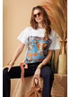 Tricou dama premium cu imprimeu caluti navy pe matase de vascoza 