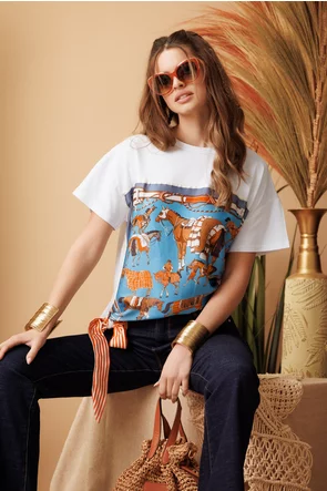 Tricou dama premium cu imprimeu caluti navy pe matase de vascoza 