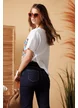 Tricou dama premium cu imprimeu caluti navy pe matase de vascoza 
