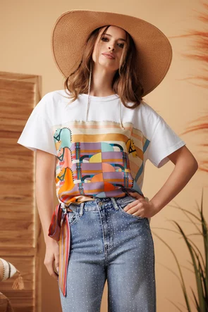 Tricou dama premium cu imprimeu caluti  pe matase de vascoza 