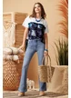 Tricou dama premium cu imprimeu navy de matase de vascoza
