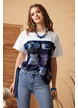 Tricou dama premium cu imprimeu navy de matase de vascoza