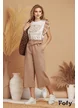 Tricou dama premium cu volane din in conturate cu dantela si imprimeu boho