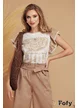 Tricou dama premium cu volane din in conturate cu dantela si imprimeu boho