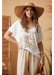 Tricou dama  premium din vascoza cu anchior si imprimeu flori boho