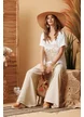 Tricou dama  premium din vascoza cu anchior si imprimeu flori boho