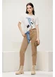 Tricou dama premium negru din bumbac alb cu imprimeu de blugi stilizati si fundita decorativa