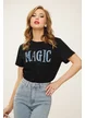 Tricou dama premium negru din bumbac cu imprimeu 3D magic