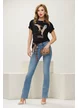 Tricou dama premium negru din bumbac cu pantofi si fundita animal print