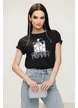 Tricou dama premium negru din bumbac parfum stilizat