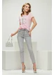 Tricou dama roz premium cu aplicatii perle cristale si funda