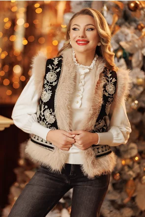 Vesta dama cojoc cu broderie traditionala neagra