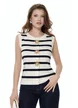 Vesta dama eleganta alba in dungi din tricot premium cu capse metalice tip bijuterie aurii