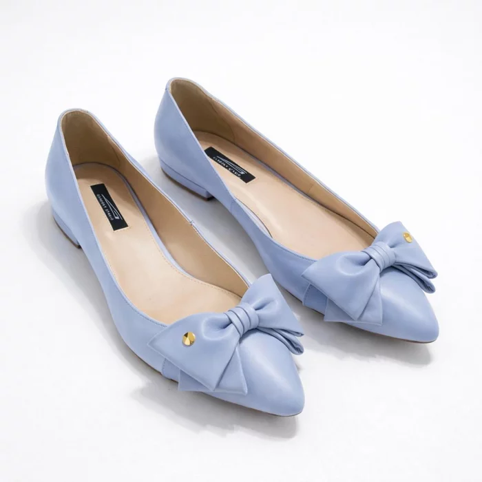 Balerini dama Piele Naturala Blue cu funda Alisia picture - 3
