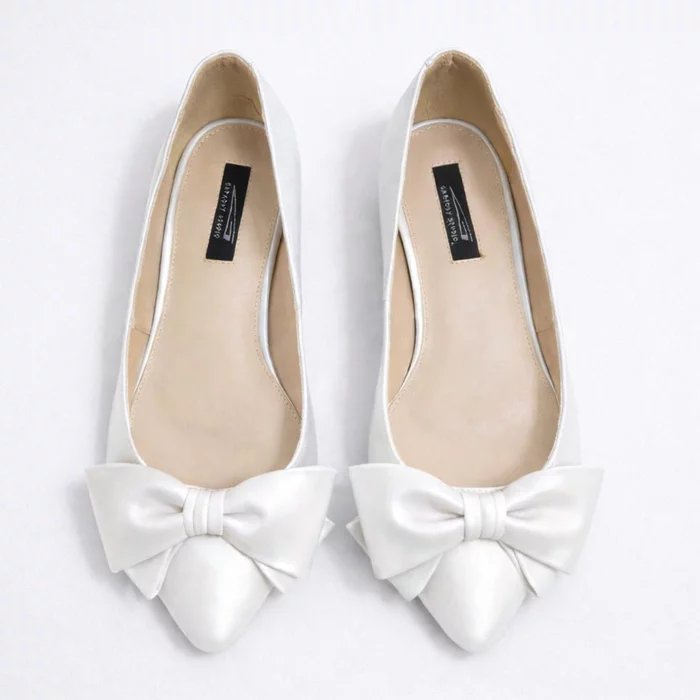 Balerini din Piele Naturala Alb sidefata cu funda Alisia picture - 3