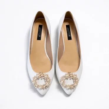 Balerini din Piele Naturala Albi cu accesoriu detasabil Bellezza