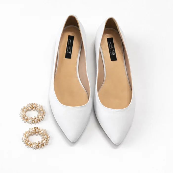 Balerini din Piele Naturala Albi cu accesoriu detasabil Bellezza picture - 2