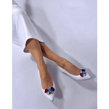 Balerini Piele Naturala Albi cu accesorii color detasabile Greta