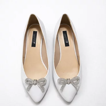 Balerini Piele Naturala Albi cu accesorii fundite detasabile Veronika