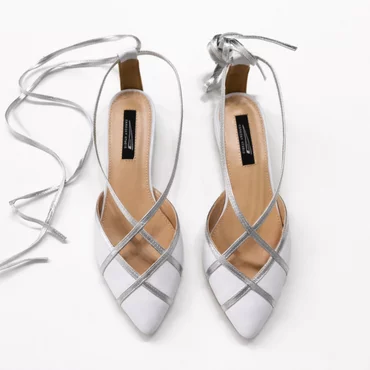 Balerini Piele Naturala Albi cu argintiu Moon