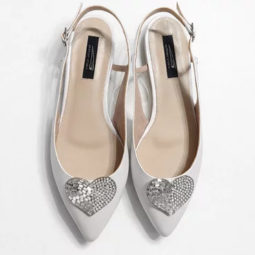 Balerini Piele Naturala Albi sidefati Freia cu inimioara