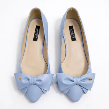 Balerini Piele Naturala Blue cu funda Alisia